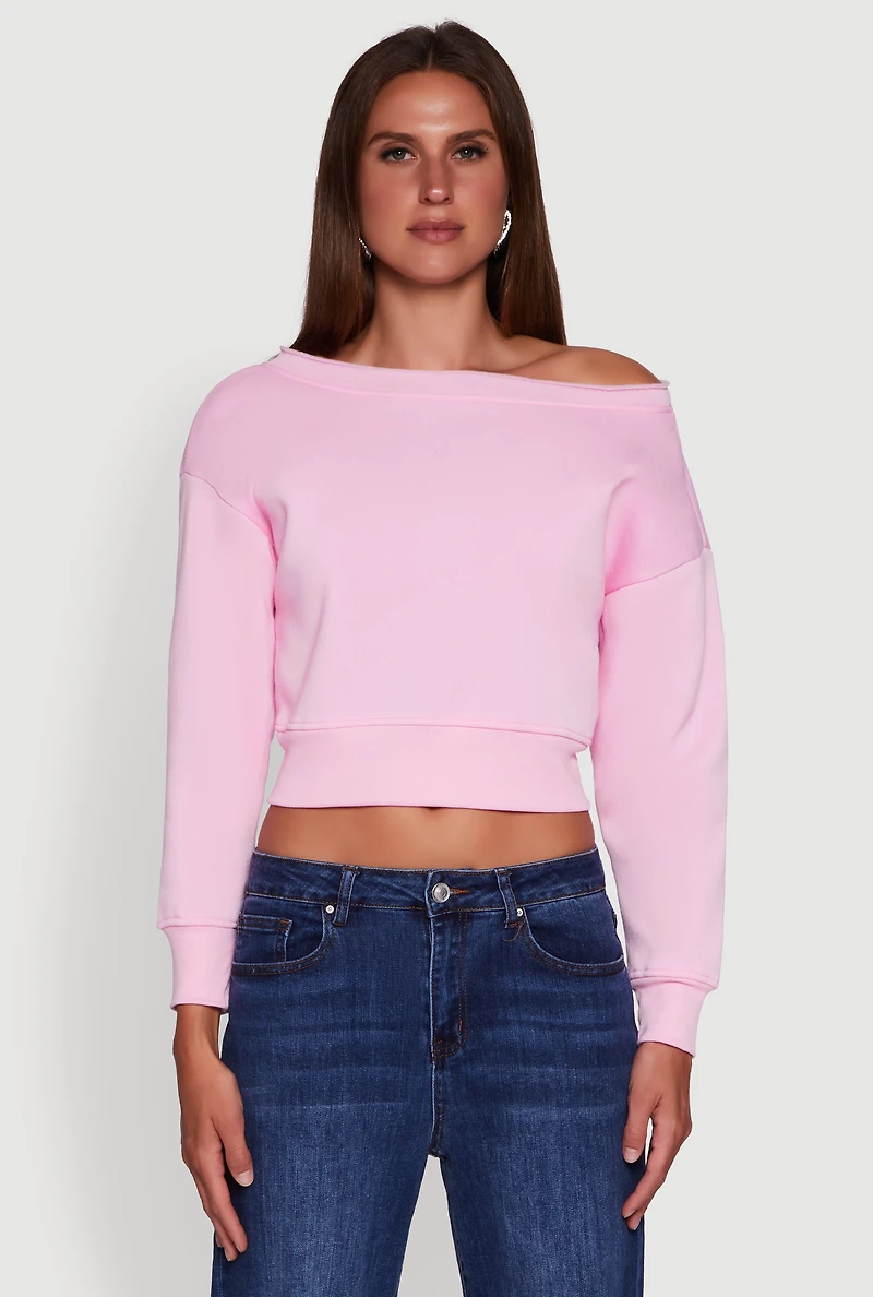 Womens Long Sleeve Fleece Lined Crop Sweatshirt, M