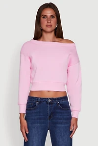 Womens Long Sleeve Fleece Lined Crop Sweatshirt, M