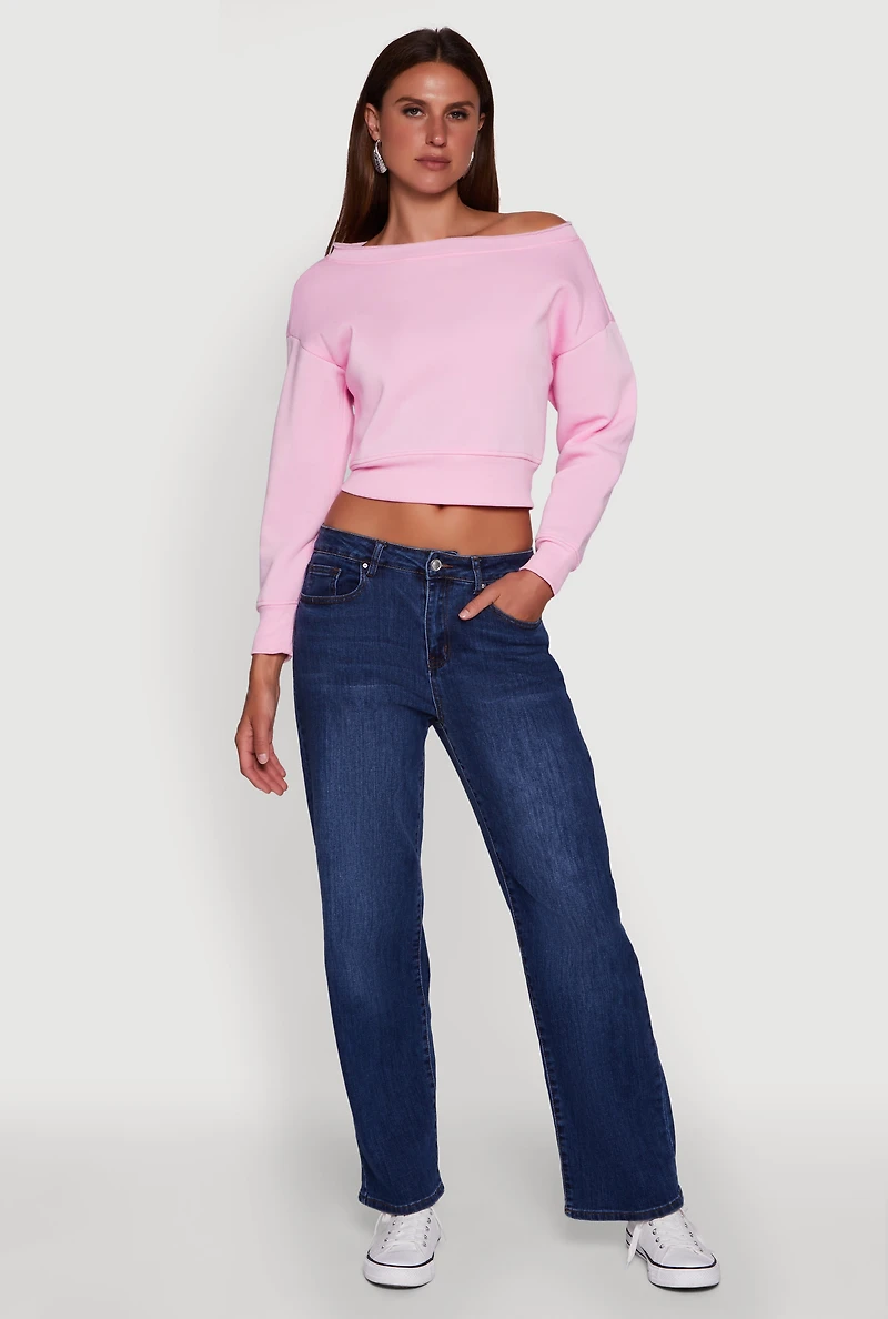Womens Long Sleeve Fleece Lined Crop Sweatshirt, M