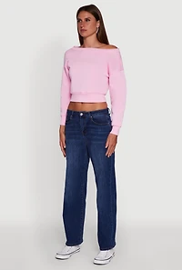 Womens Long Sleeve Fleece Lined Crop Sweatshirt, Pink, Size S