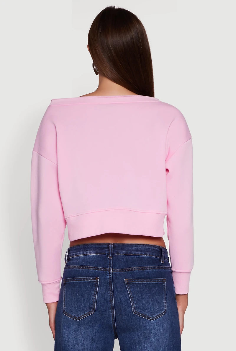 Womens Long Sleeve Fleece Lined Crop Sweatshirt, M