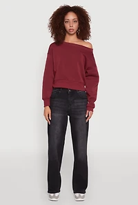 Womens Long Sleeve Fleece Lined Crop Sweatshirt, Burgundy, Size L