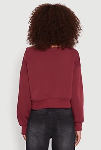 Womens Long Sleeve Fleece Lined Crop Sweatshirt, Burgundy, Size L