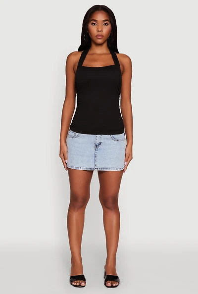 Womens Elegant Ruched Halter Top, Black, Size M