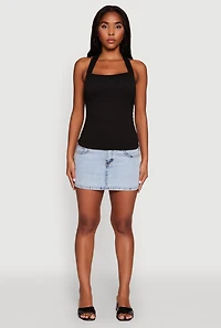 Womens Elegant Ruched Halter Top, Black, Size M