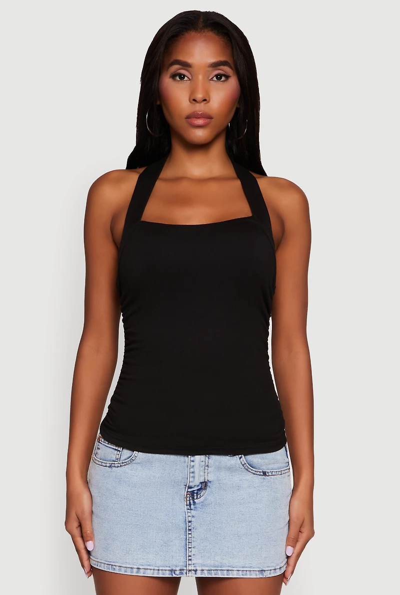 Womens Elegant Ruched Halter Top,
