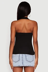 Womens Elegant Ruched Halter Top, Black, Size M