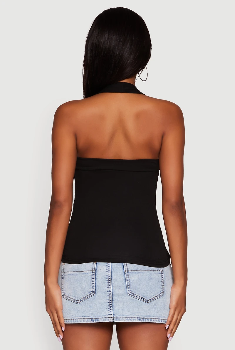 Womens Elegant Ruched Halter Top,