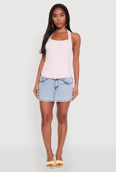 Womens Elegant Ruched Halter Top, Pink, Size L