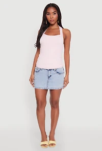 Womens Elegant Ruched Halter Top, Pink, Size L