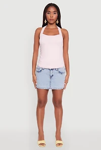 Womens Elegant Ruched Halter Top, Pink, Size L