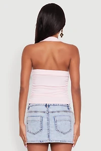 Womens Elegant Ruched Halter Top, Pink, Size L