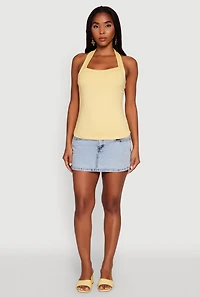 Womens Elegant Ruched Halter Top, Yellow, Size S
