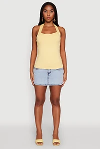 Womens Elegant Ruched Halter Top, Yellow, Size S