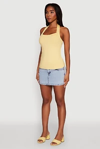 Womens Elegant Ruched Halter Top, Yellow, Size S