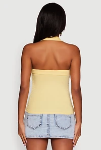 Womens Elegant Ruched Halter Top, Yellow, Size L