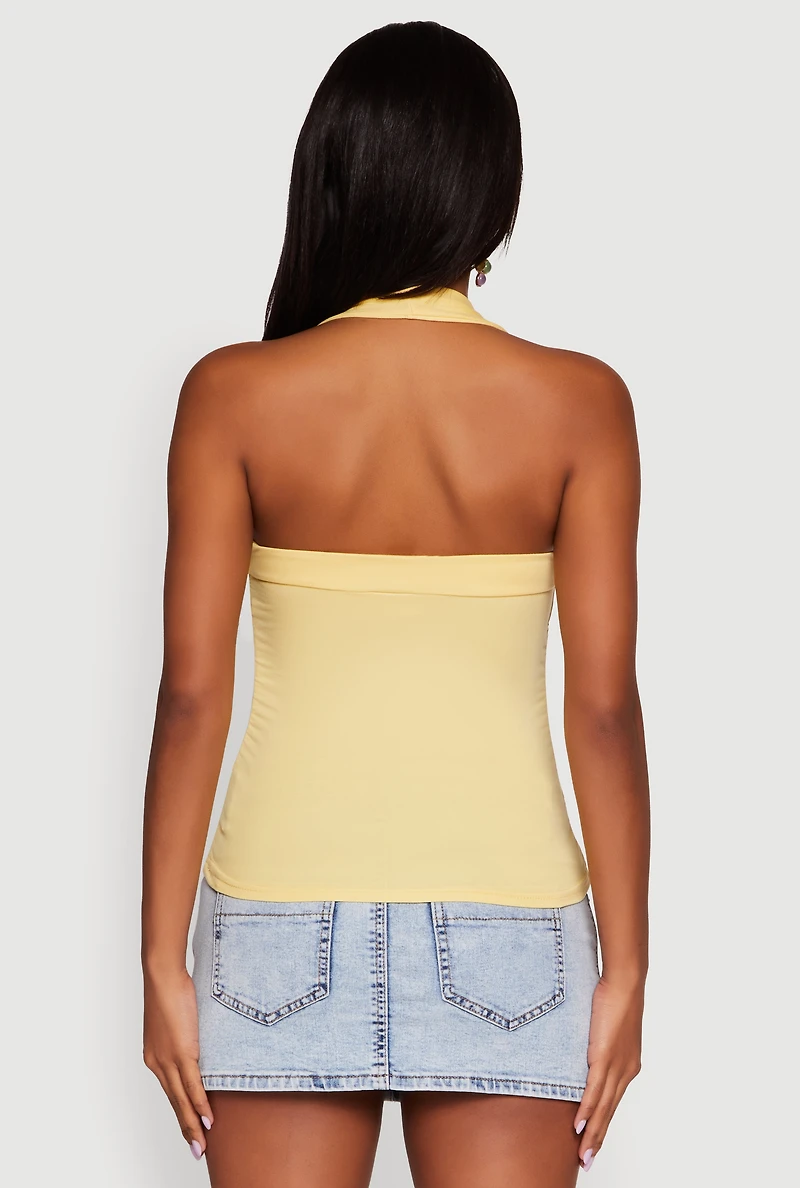 Womens Elegant Ruched Halter Top, Yellow, Size M