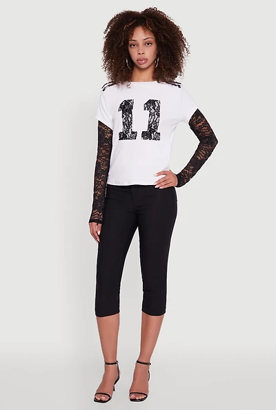 Lace Detail Graphic Long Sleeve Top