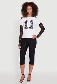 Lace Detail Graphic Long Sleeve Top