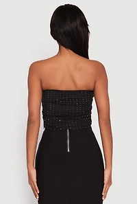 Womens Rhinestone Mesh Plunge Corset Top, Black, Size L