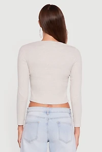 Womens Cropped Long Sleeve Notch Neck Henley Top,