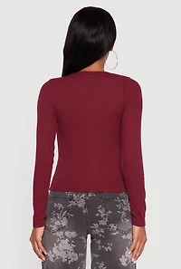 Cropped Long Sleeve Notch Neck Henley Top