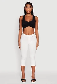 Womens Scalloped Lace Trim V Neck Crop Top, Black, Size XL