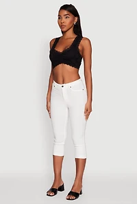 Womens Scalloped Lace Trim V Neck Crop Top, Black, Size XL