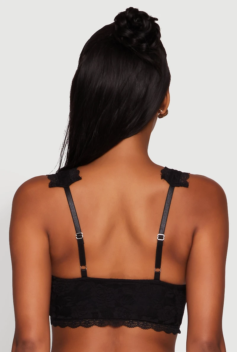 Womens Scalloped Lace Trim V Neck Crop Top, Black, Size XL
