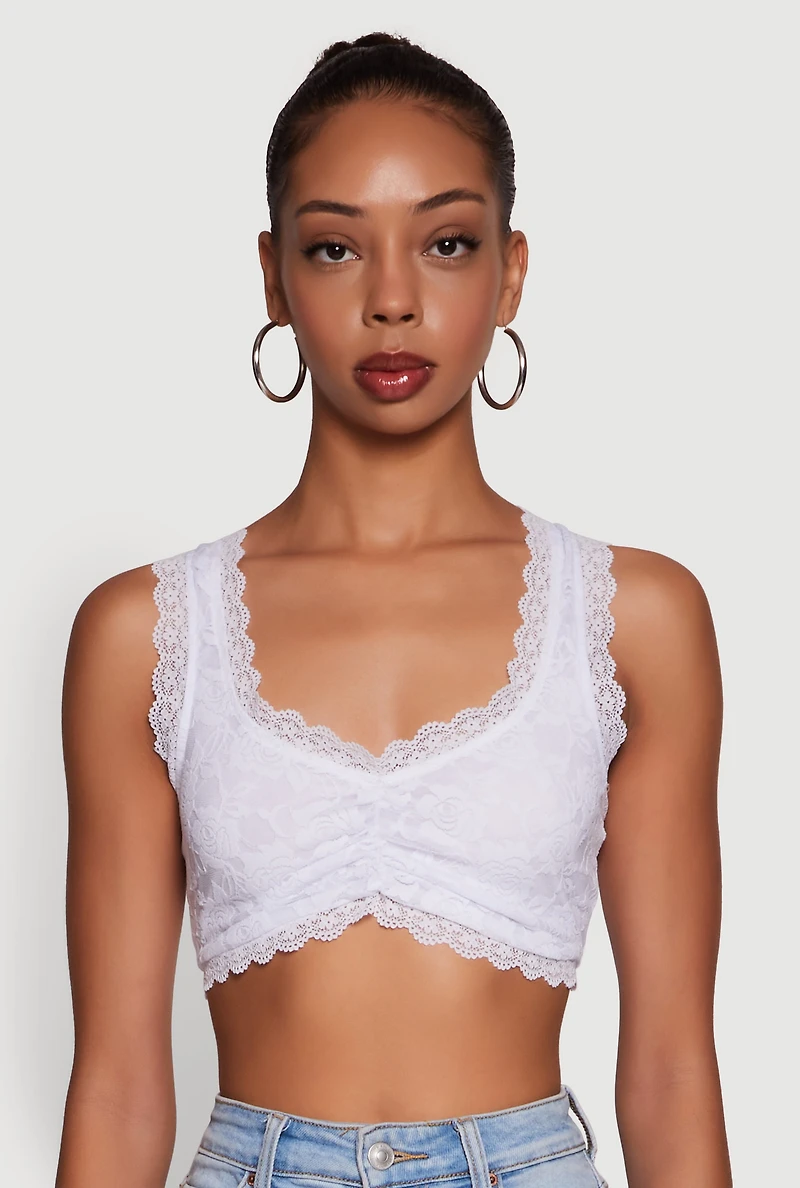 Scalloped Lace Trim V Neck Crop Top