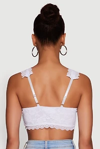 Womens Scalloped Lace Trim V Neck Crop Top, White,