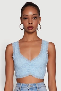 Womens Scalloped Lace Trim V Neck Crop Top, M