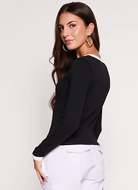 Womens Contrast Trim Long Sleeve T Shirt, Black, Size L