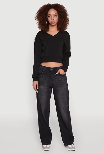 Womens Fleece Lined V-Neck Crop Sweatshirt,