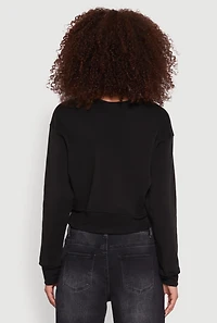 Womens Fleece Lined V-Neck Crop Sweatshirt, Black, Size L