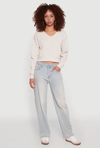 Womens Fleece Lined V-Neck Crop Sweatshirt, L