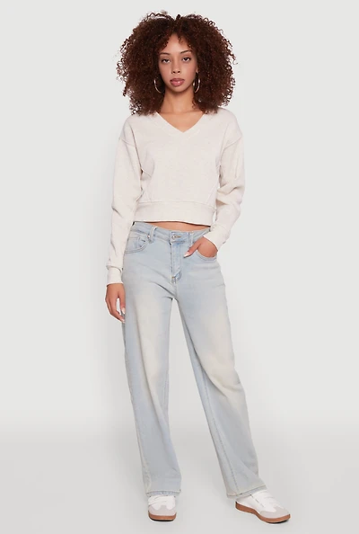 Womens Fleece Lined V-Neck Crop Sweatshirt,