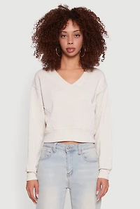 Womens Fleece Lined V-Neck Crop Sweatshirt, L