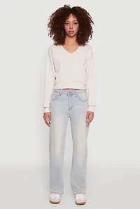 Womens Fleece Lined V-Neck Crop Sweatshirt, L