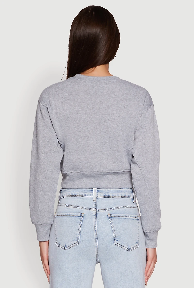 Womens Fleece Lined V-Neck Crop Sweatshirt, Grey,