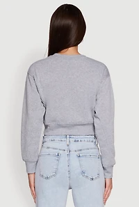 Womens Fleece Lined V-Neck Crop Sweatshirt, Grey,