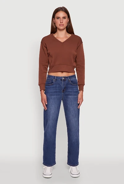 Womens Fleece Lined V-Neck Crop Sweatshirt,