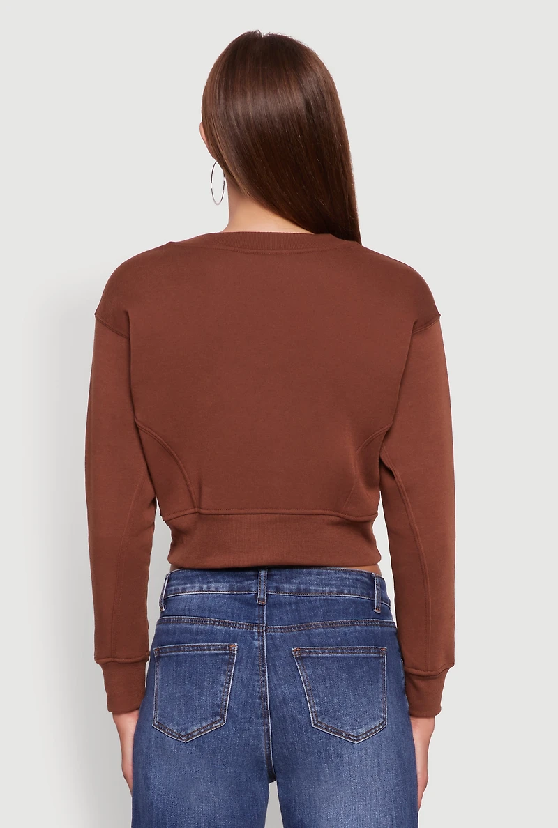 Fleece Lined V-Neck Crop Sweatshirt