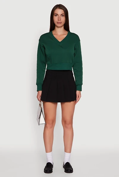 Womens Fleece Lined V-Neck Crop Sweatshirt,