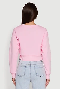 Womens Fleece Lined V-Neck Crop Sweatshirt, Pink, Size XL