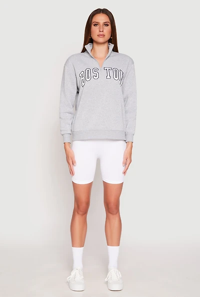 Womens Zip Mock Neck City Pullover Sweatshirt, Grey, Size M