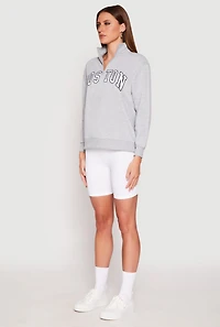 Womens Zip Mock Neck City Pullover Sweatshirt, Grey, Size M
