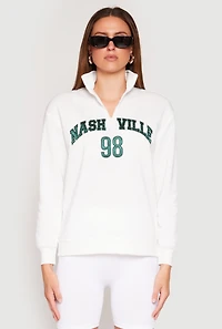 Womens Zip Mock Neck City Pullover Sweatshirt, White, Size M