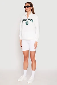 Womens Zip Mock Neck City Pullover Sweatshirt, White, Size M