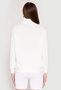 Womens Zip Mock Neck City Pullover Sweatshirt, White, Size M